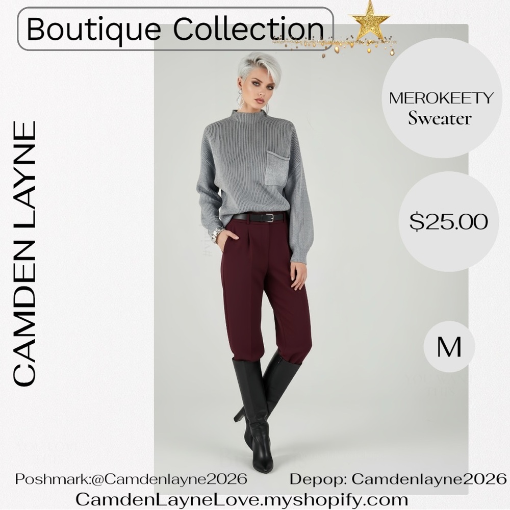 Merokeety Gray Women's Turtleneck Sweater - Picture 3 of 11
